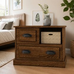 Brown Oak Bedside Cabinet for Cozy Bedroom Storage