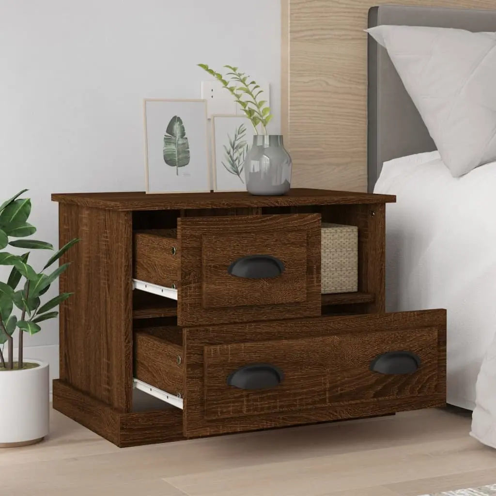 Bedside Cabinet Brown Oak 60x39x45 cm Bedroom Storage Table with Drawers