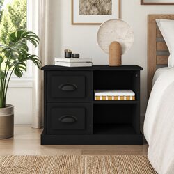 Elegant Black Engineered Wood Nightstand with 2 Drawers