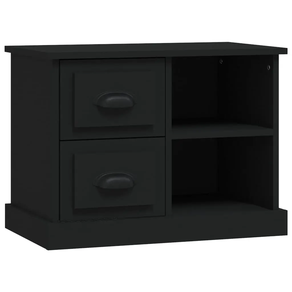 Nightstand Black Engineered Wood Bedside Table with Two Storage Drawers