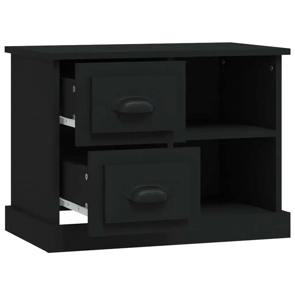 Nightstand Black Engineered Wood Bedside Table with Two Storage Drawers
