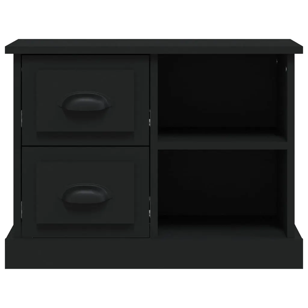 Nightstand Black Engineered Wood Bedside Table with Two Storage Drawers