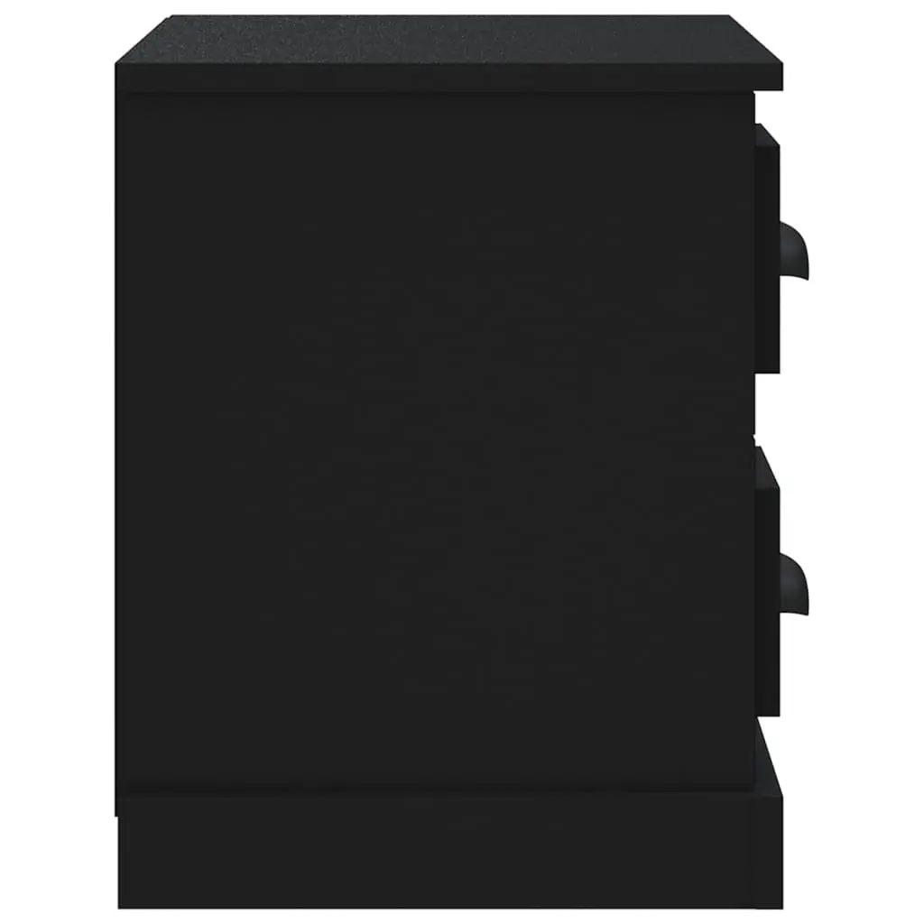 Nightstand Black Engineered Wood Bedside Table with Two Storage Drawers