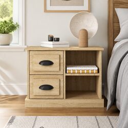 Elegant Brown Bedside Cabinet with 2 Drawers