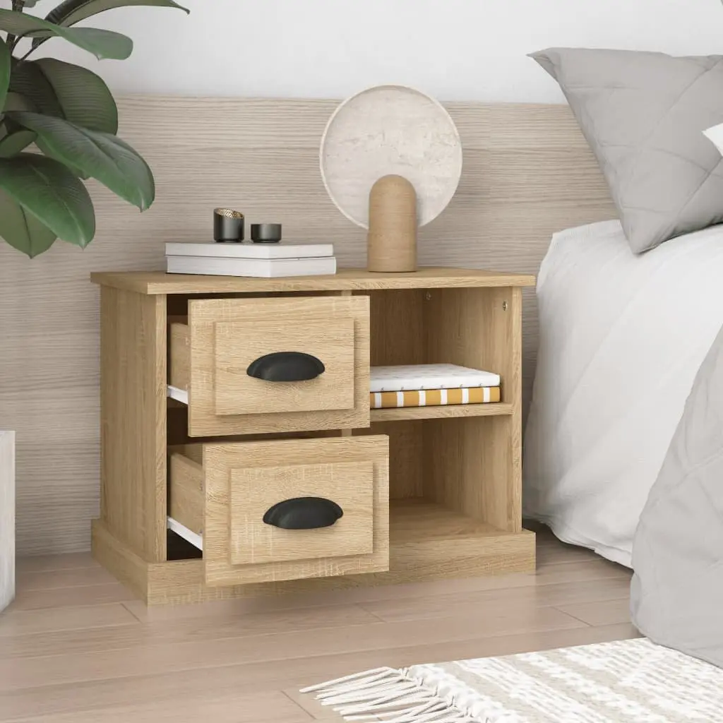 Bedside Cabinet Brown 60 x 35.5 x 45 cm Engineered Wood with 2 Drawers and 2 Compartments