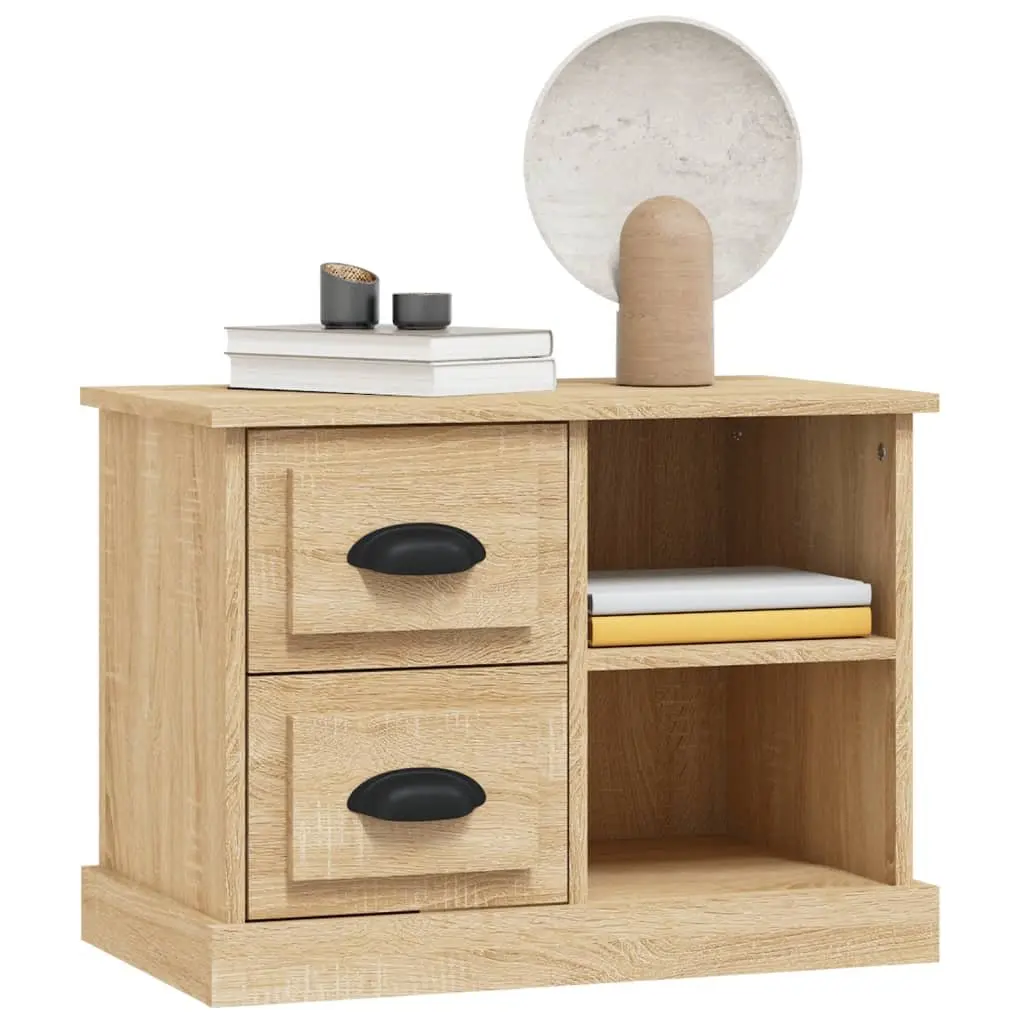 Bedside Cabinet Brown 60 x 35.5 x 45 cm Engineered Wood with 2 Drawers and 2 Compartments