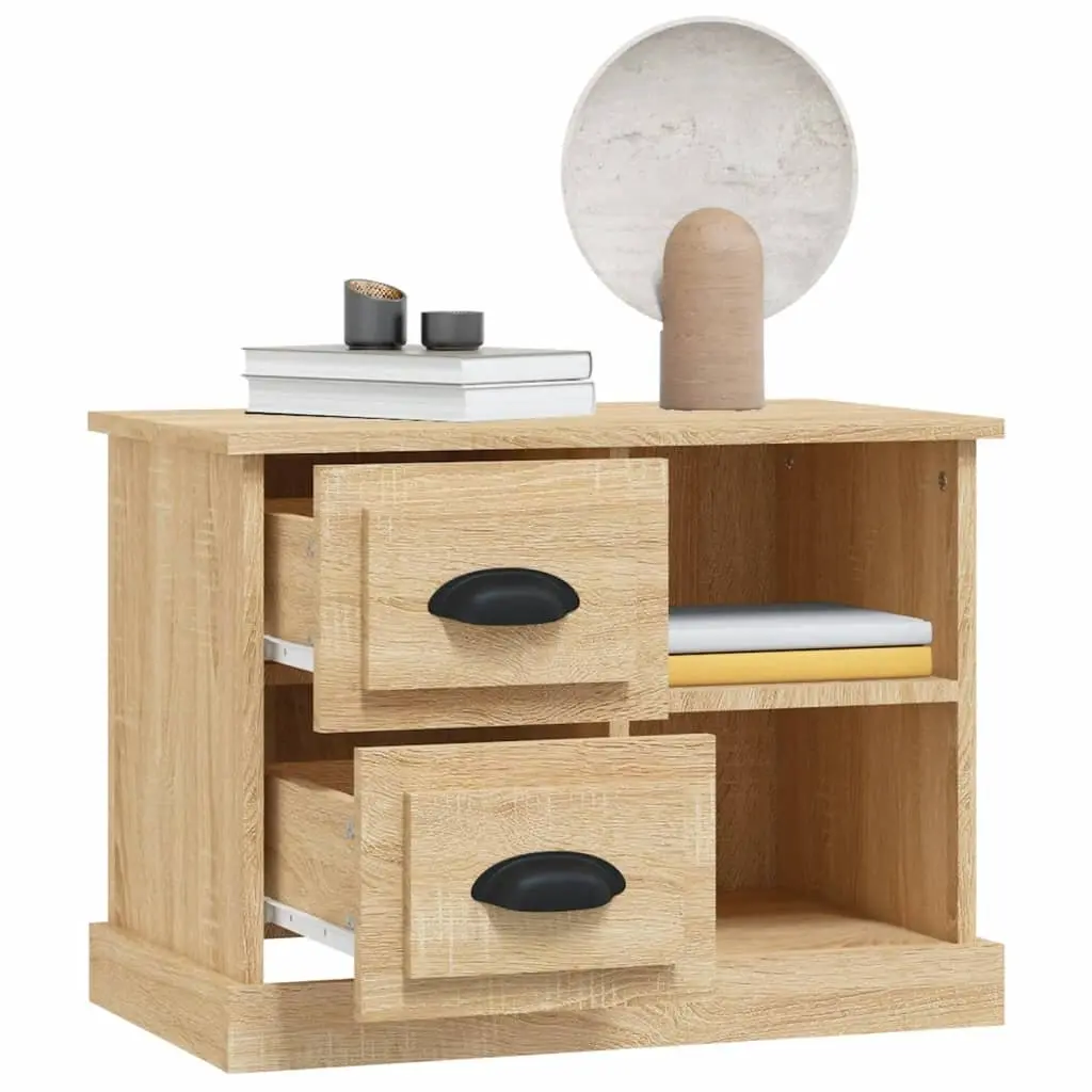 Bedside Cabinet Brown 60 x 35.5 x 45 cm Engineered Wood with 2 Drawers and 2 Compartments