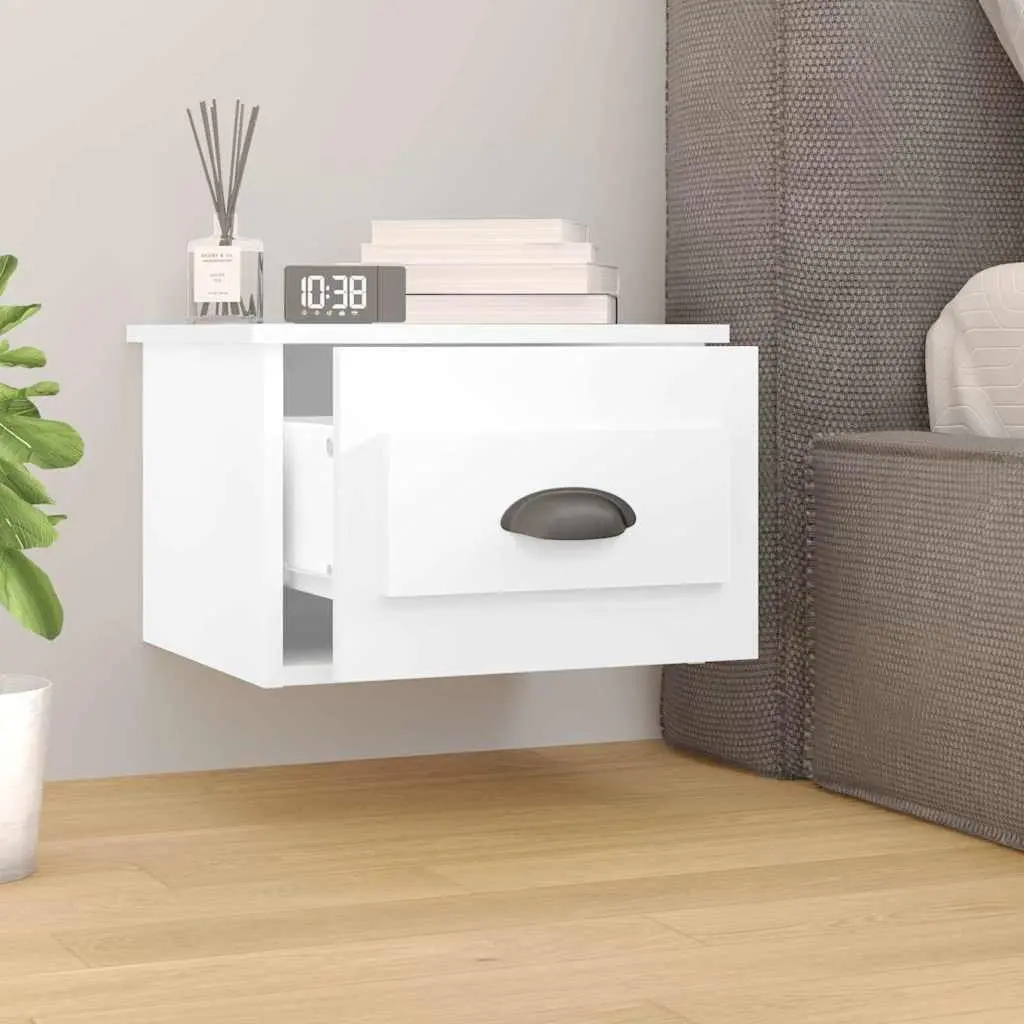 Wall-mounted Bedside Cabinet White Floating Nightstand 41.5cm x 36cm x 28cm Engineered Wood