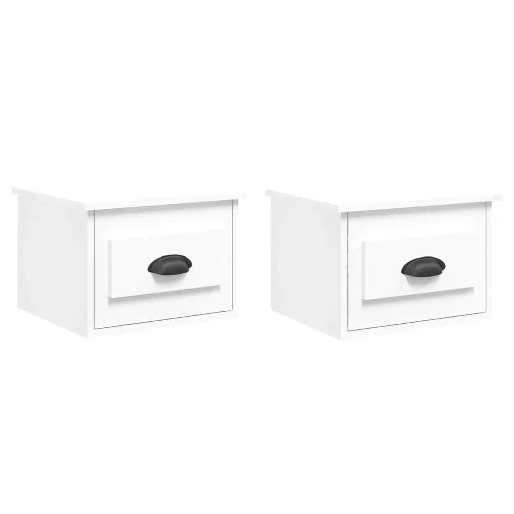 Wall-mounted Bedside Cabinet Floating Nightstand 41.5 x 36 x 28 cm Engineered Wood White Set of 2