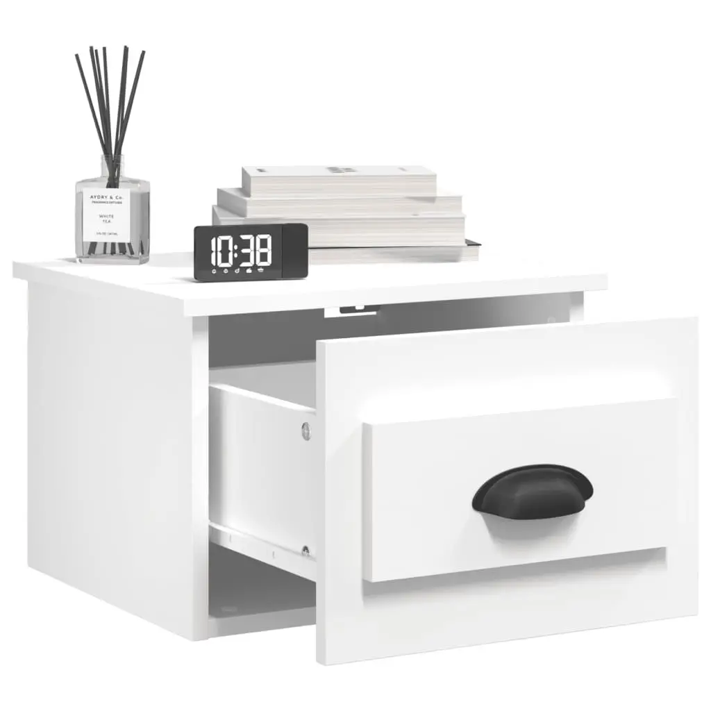 Wall-mounted Bedside Cabinet Floating Nightstand 41.5 x 36 x 28 cm Engineered Wood White Set of 2