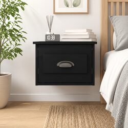 Black Floating Nightstand with Drawer for Bedroom