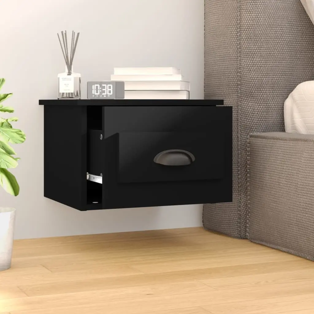 Wall-mounted Bedside Cabinet Black Floating Nightstand Engineered Wood 41.5 x 36 x 28 cm