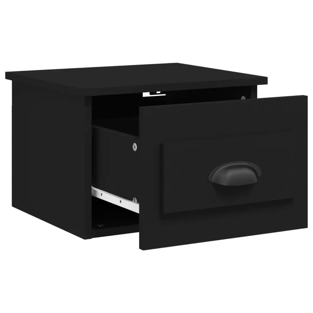 Wall-mounted Bedside Cabinet Black Floating Nightstand Engineered Wood 41.5 x 36 x 28 cm