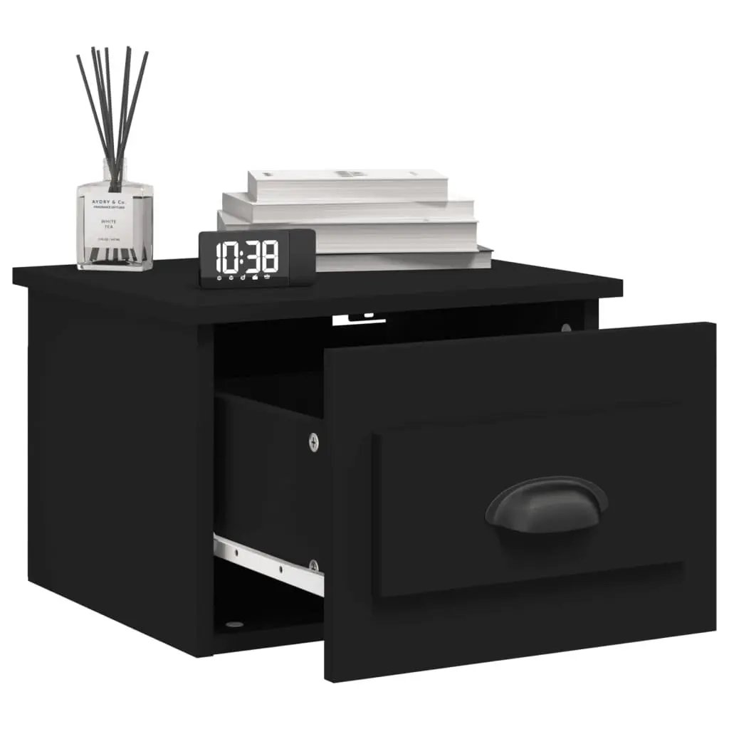 Wall-mounted Bedside Cabinet Black Floating Nightstand Engineered Wood 41.5 x 36 x 28 cm
