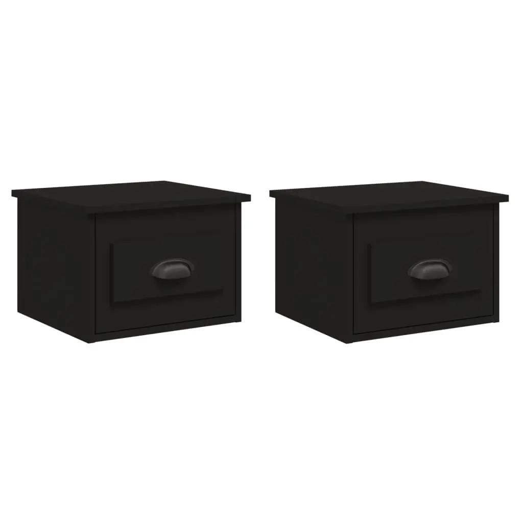 Wall-mounted Bedside Cabinets Black Floating Storage Drawer Organiser 2 pcs Engineered Wood