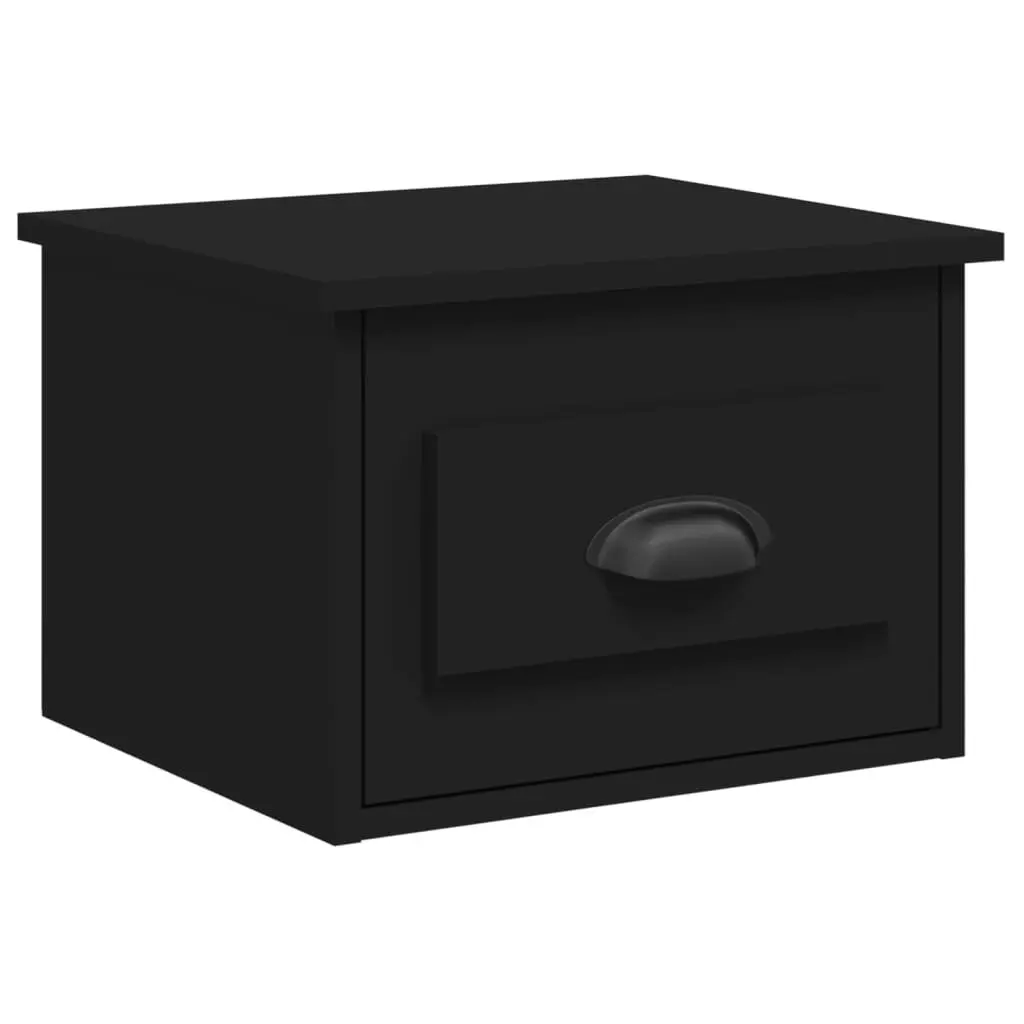 Wall-mounted Bedside Cabinets Black Floating Storage Drawer Organiser 2 pcs Engineered Wood