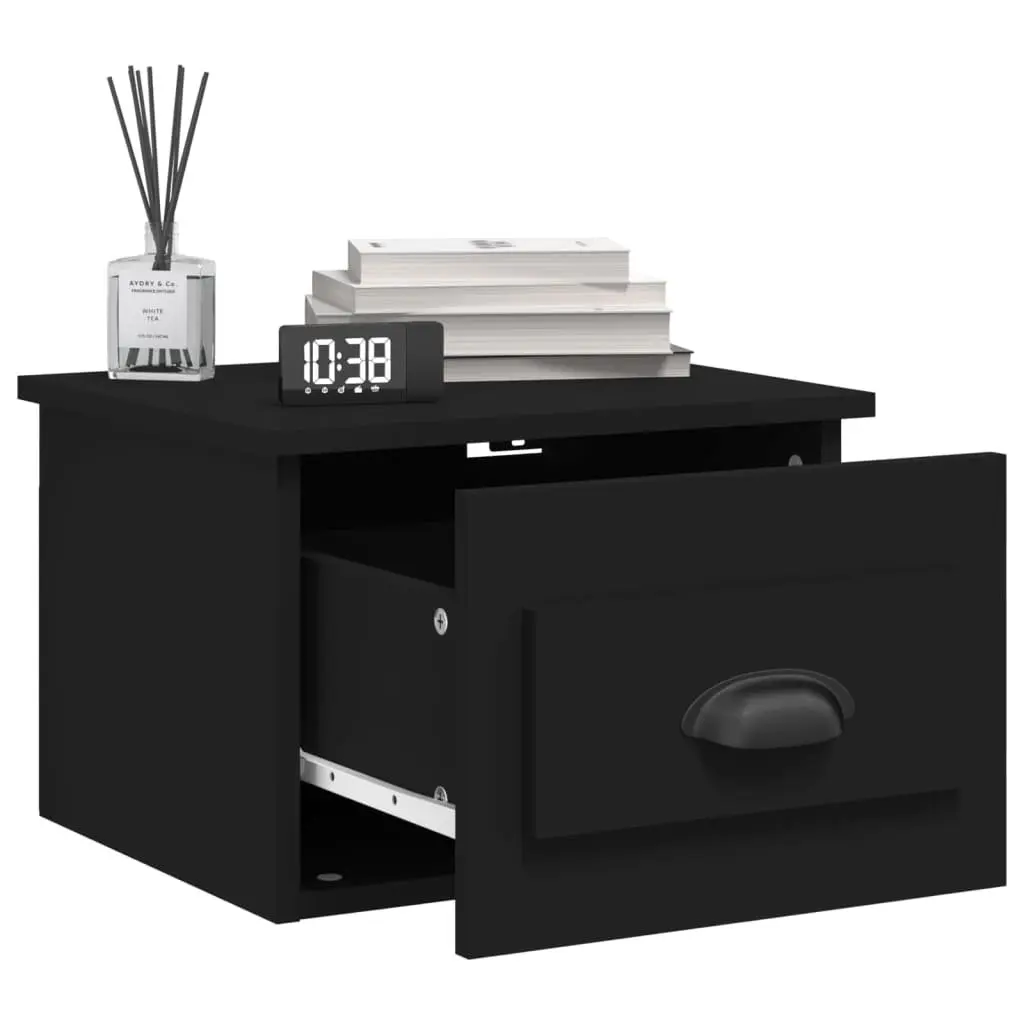 Wall-mounted Bedside Cabinets Black Floating Storage Drawer Organiser 2 pcs Engineered Wood
