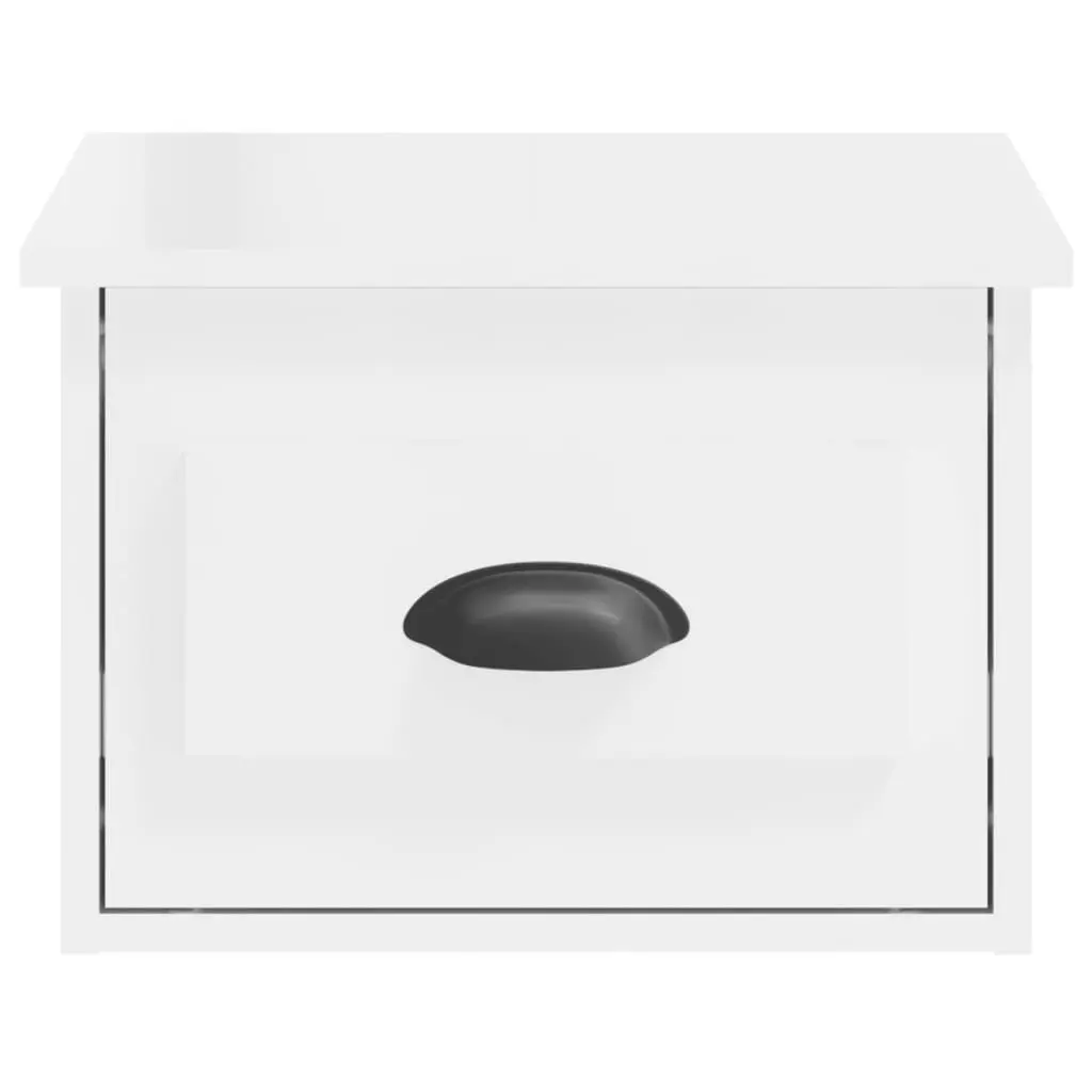 Wall-Mounted Bedside Cabinet High Gloss White Floating Nightstand Engineered Wood