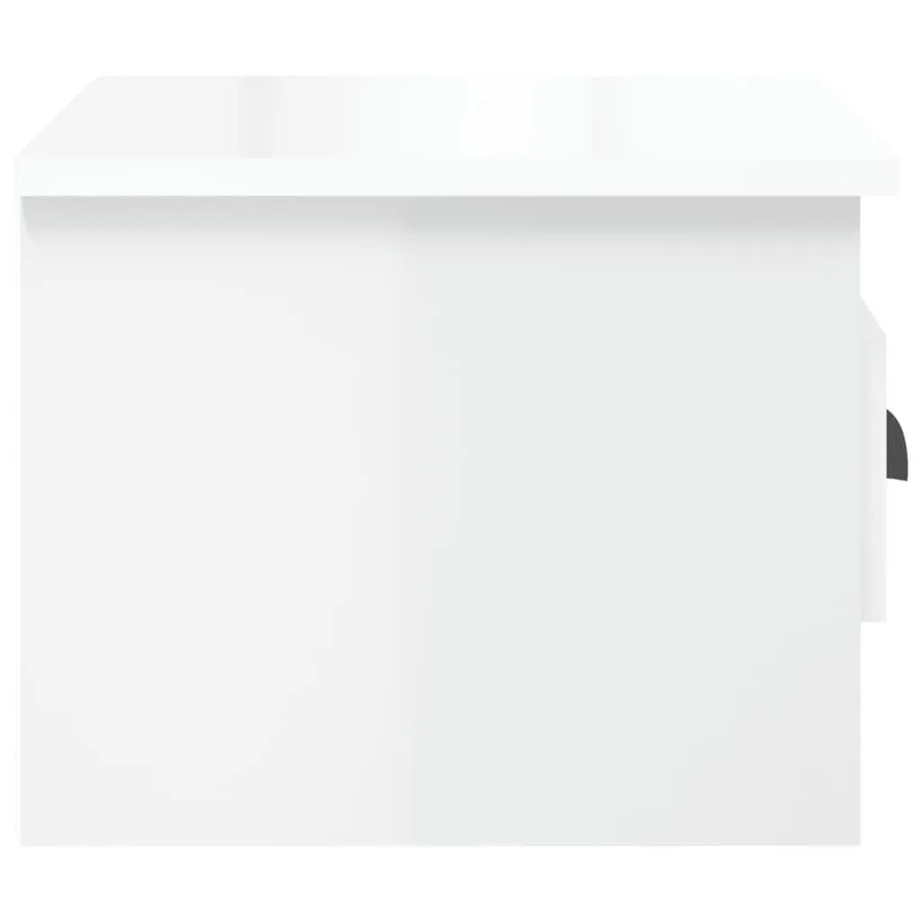 Wall-Mounted Bedside Cabinet High Gloss White Floating Nightstand Engineered Wood