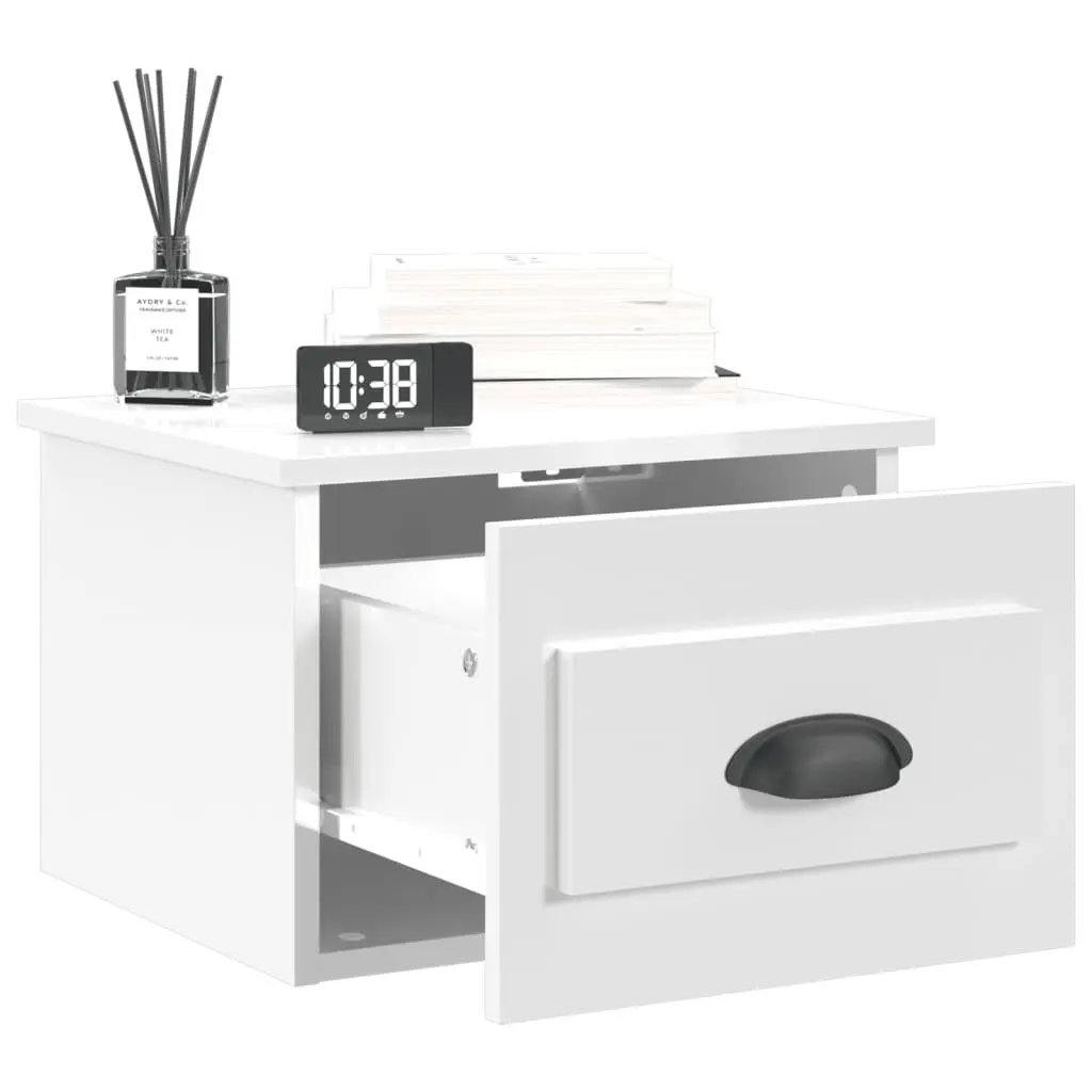 Wall-Mounted Bedside Cabinet High Gloss White Floating Nightstand Engineered Wood