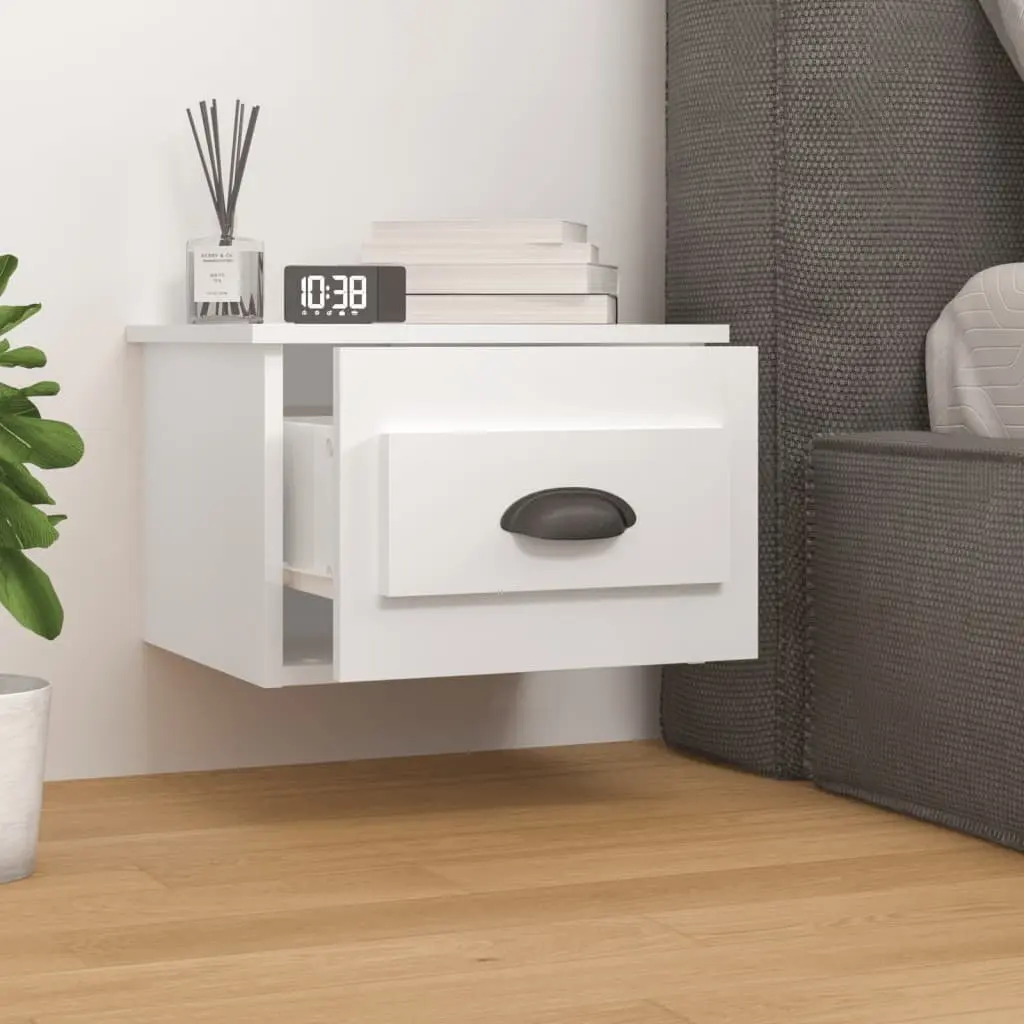 Wall-mounted Bedside Cabinets White Floating Storage Drawer Organiser 2 Piece Engineered Wood