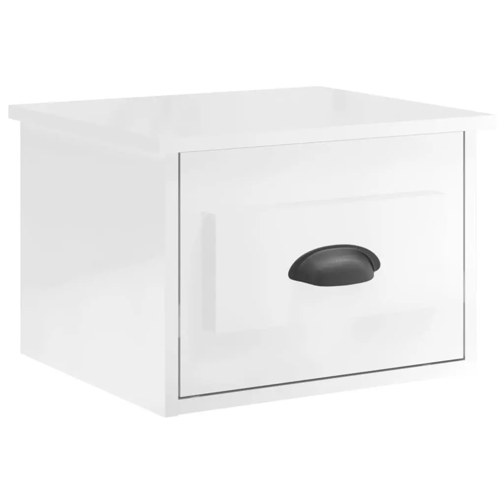 Wall-mounted Bedside Cabinets White Floating Storage Drawer Organiser 2 Piece Engineered Wood