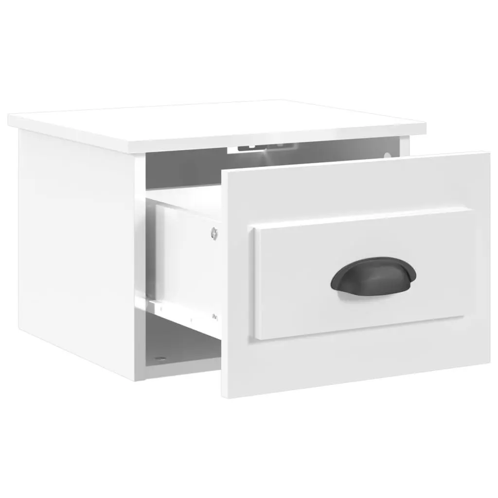 Wall-mounted Bedside Cabinets White Floating Storage Drawer Organiser 2 Piece Engineered Wood