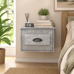 Elegant Grey Wall-Mounted Bedside Cabinet with Drawer