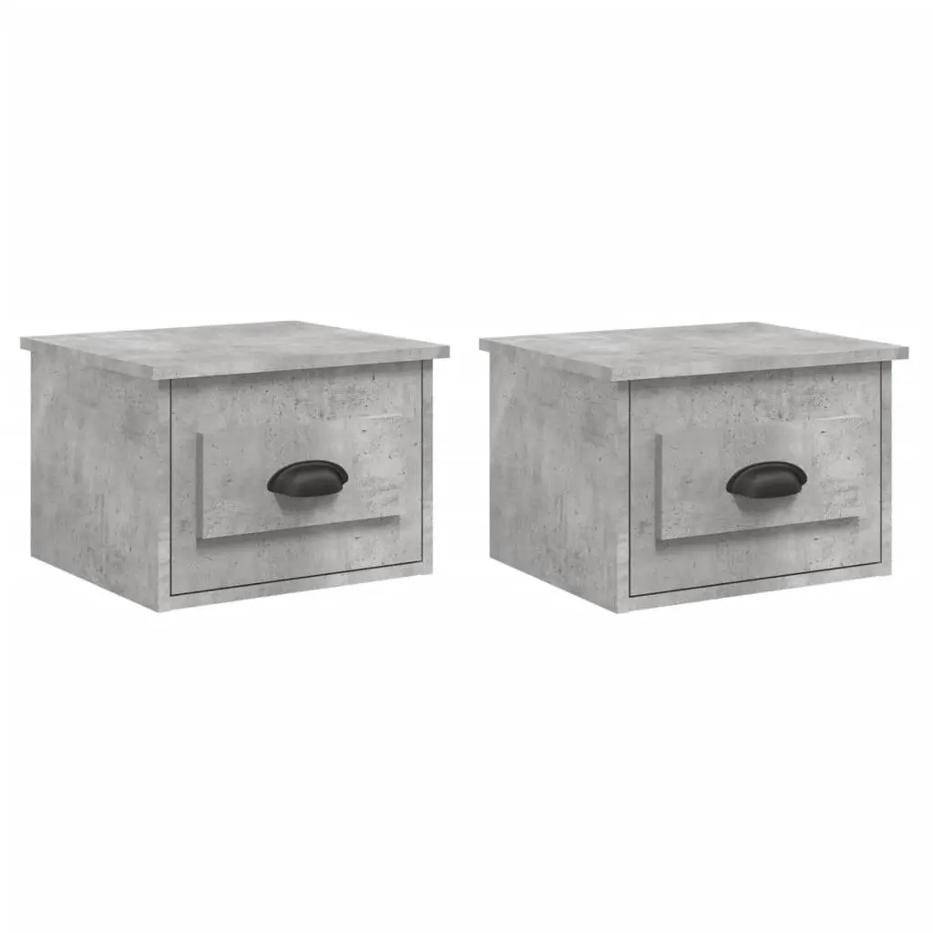 Wall-mounted Bedside Cabinets Grey Floating Storage Organiser Drawer 2 Piece Engineered Wood 41.5 x 36 x 28 cm
