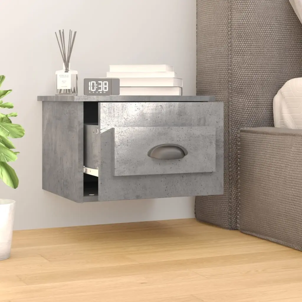 Wall-mounted Bedside Cabinets Grey Floating Storage Organiser Drawer 2 Piece Engineered Wood 41.5 x 36 x 28 cm
