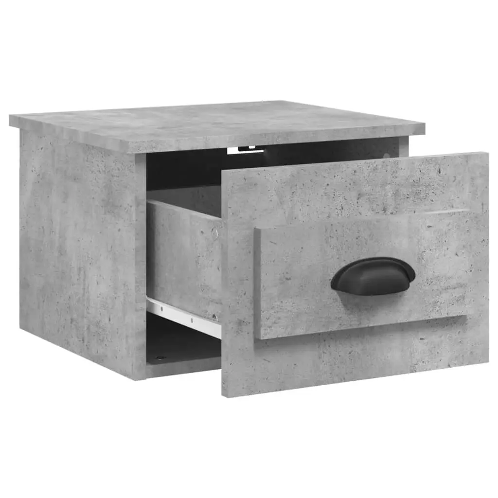 Wall-mounted Bedside Cabinets Grey Floating Storage Organiser Drawer 2 Piece Engineered Wood 41.5 x 36 x 28 cm