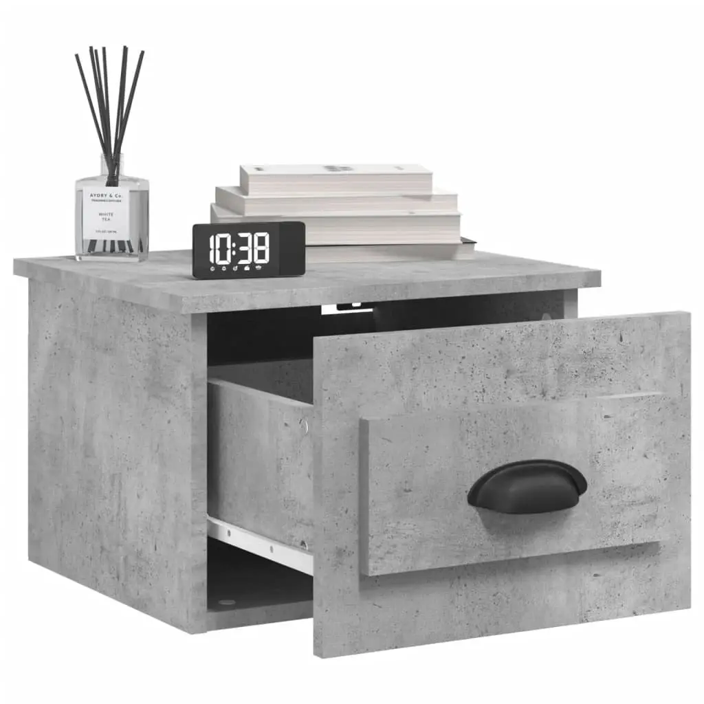 Wall-mounted Bedside Cabinets Grey Floating Storage Organiser Drawer 2 Piece Engineered Wood 41.5 x 36 x 28 cm