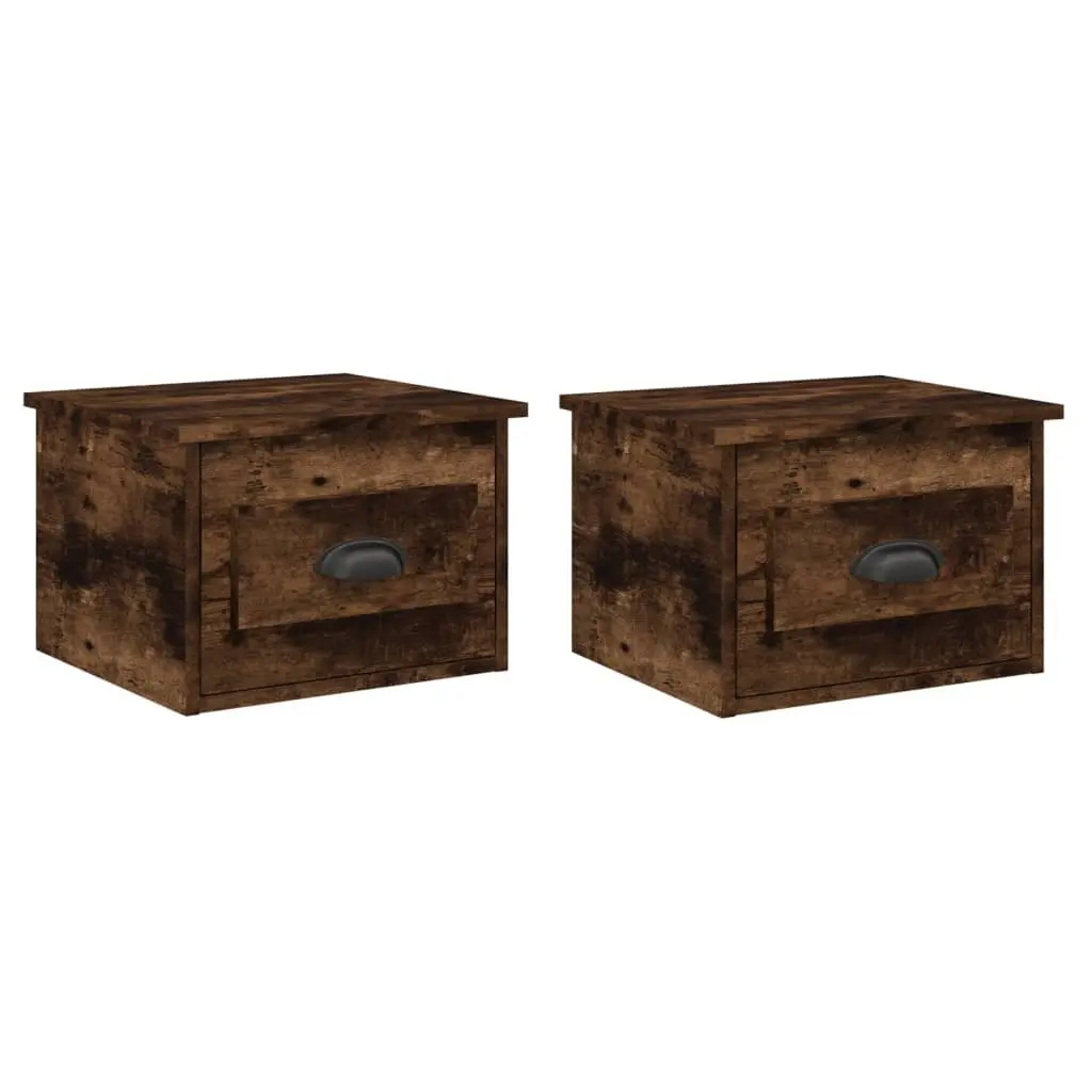 Wall-mounted Bedside Cabinets Brown Floating Nightstand Storage 2 Piece Engineered Wood