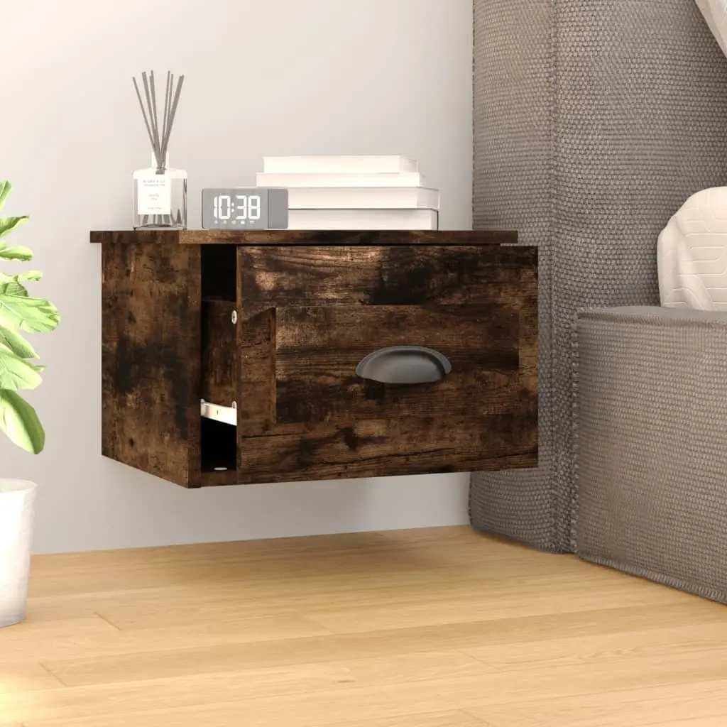 Wall-mounted Bedside Cabinets Brown Floating Nightstand Storage 2 Piece Engineered Wood