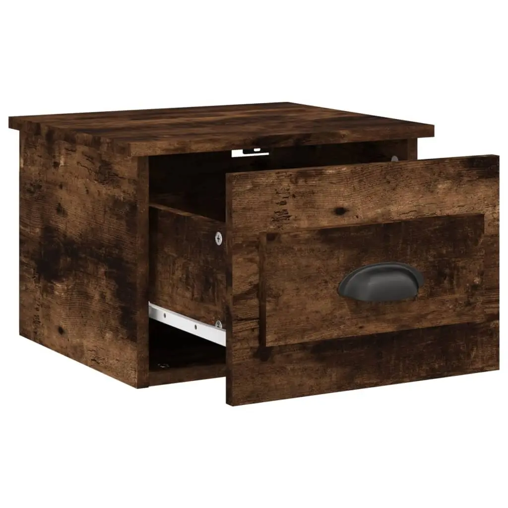 Wall-mounted Bedside Cabinets Brown Floating Nightstand Storage 2 Piece Engineered Wood