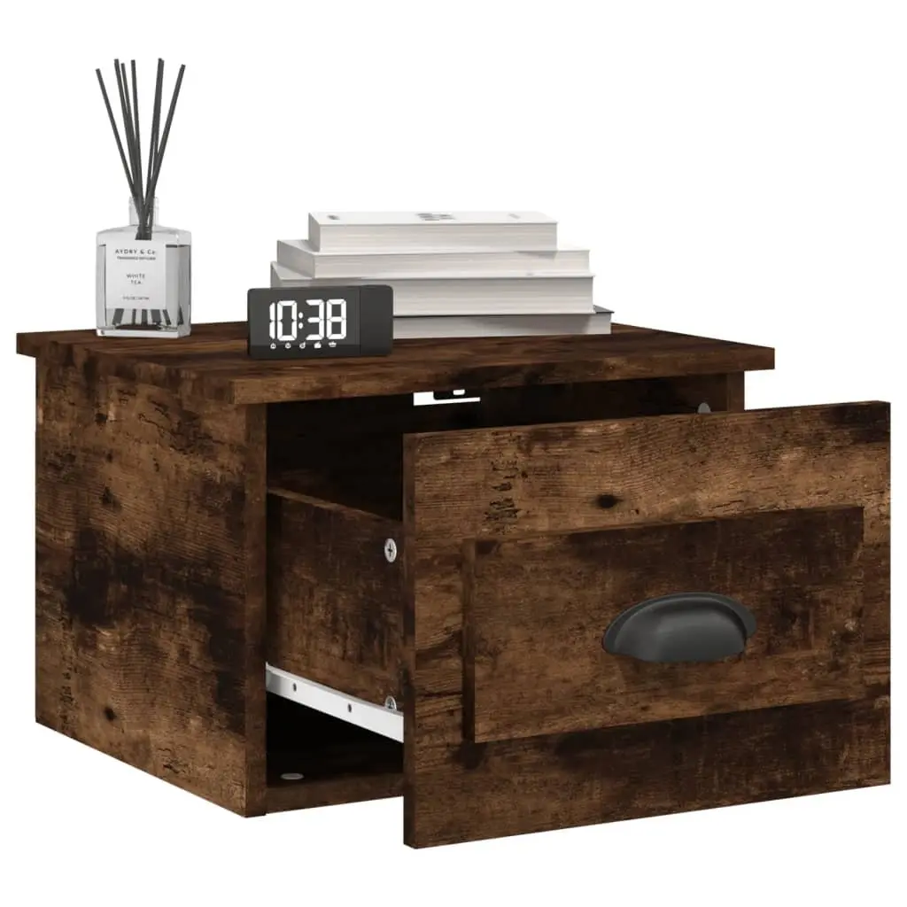 Wall-mounted Bedside Cabinets Brown Floating Nightstand Storage 2 Piece Engineered Wood