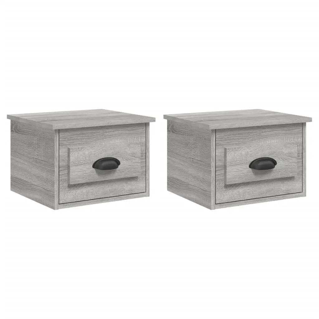 Wall-mounted Bedside Cabinets Grey Sonoma Floating Storage Drawer 2 Piece Engineered Wood