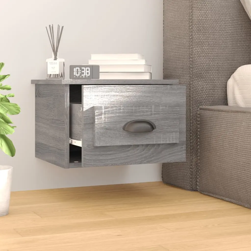 Wall-mounted Bedside Cabinets Grey Sonoma Floating Storage Drawer 2 Piece Engineered Wood