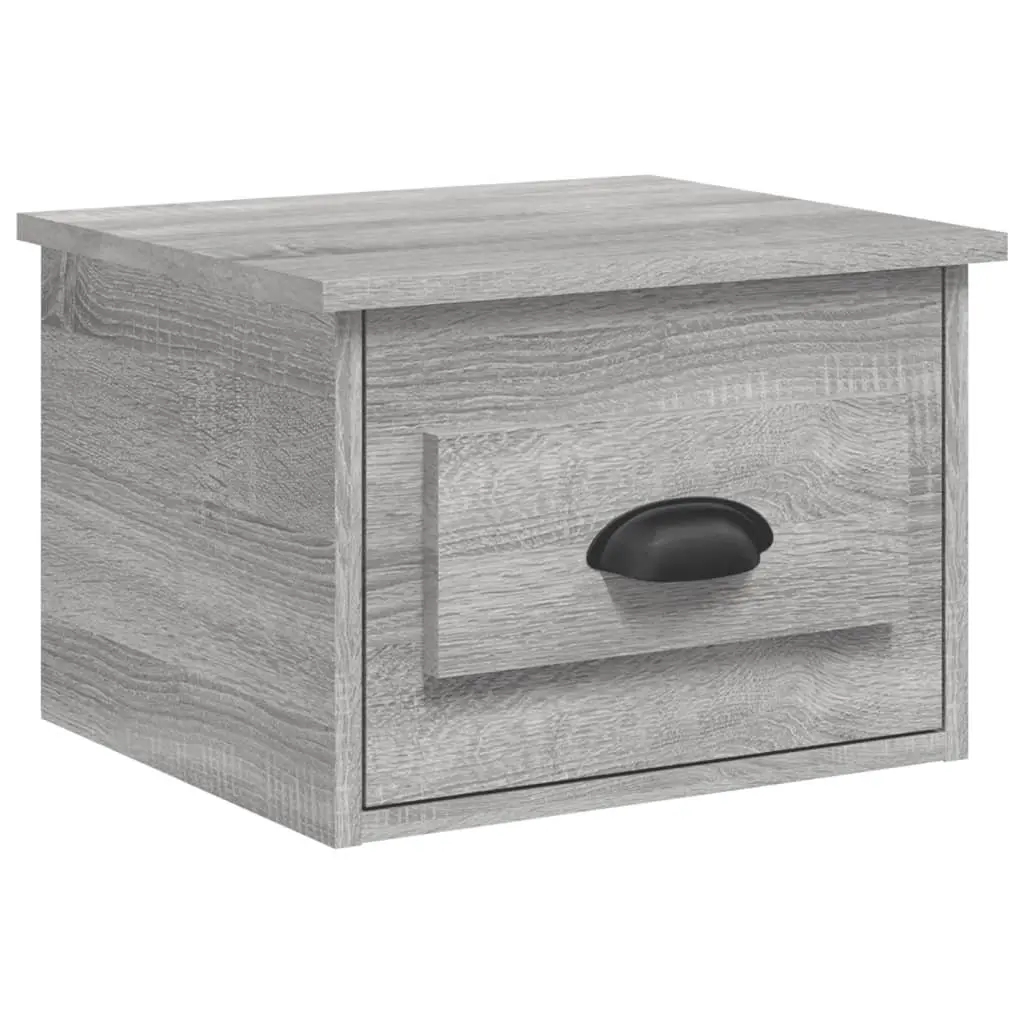 Wall-mounted Bedside Cabinets Grey Sonoma Floating Storage Drawer 2 Piece Engineered Wood