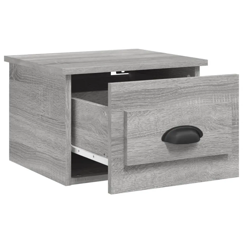 Wall-mounted Bedside Cabinets Grey Sonoma Floating Storage Drawer 2 Piece Engineered Wood