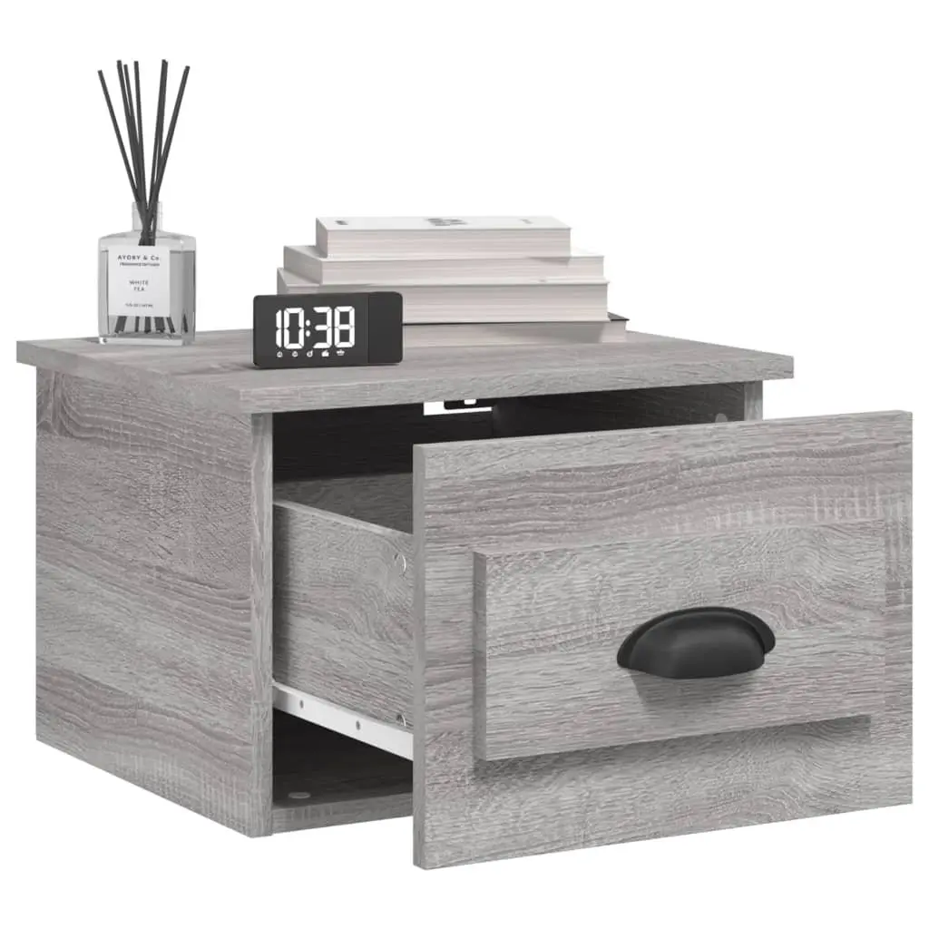 Wall-mounted Bedside Cabinets Grey Sonoma Floating Storage Drawer 2 Piece Engineered Wood