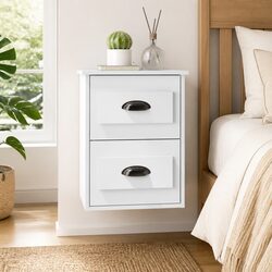 Elegant White Wall-Mounted Bedside Cabinet 41.5x36x53cm