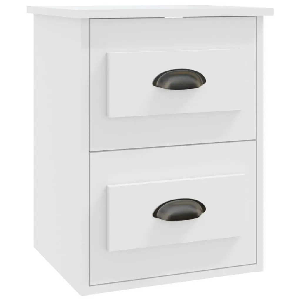 Wall-mounted Bedside Cabinet White 41.5x36x53cm Engineered Wood Floating Bedroom Storage with 2 Drawers