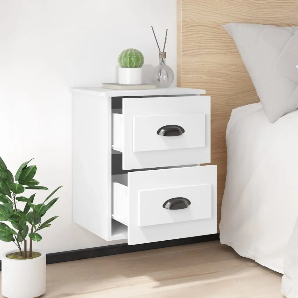 Wall-mounted Bedside Cabinet White 41.5x36x53cm Engineered Wood Floating Bedroom Storage with 2 Drawers