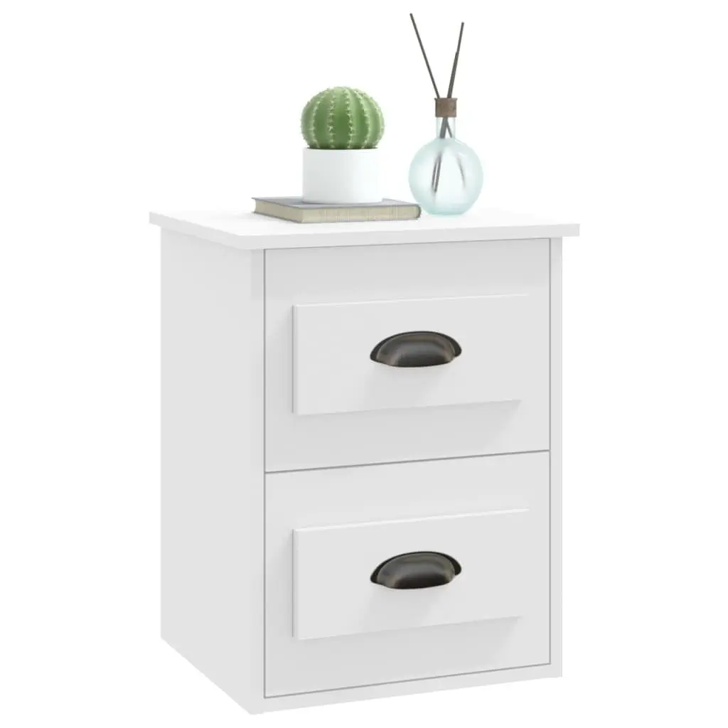 Wall-mounted Bedside Cabinet White 41.5x36x53cm Engineered Wood Floating Bedroom Storage with 2 Drawers