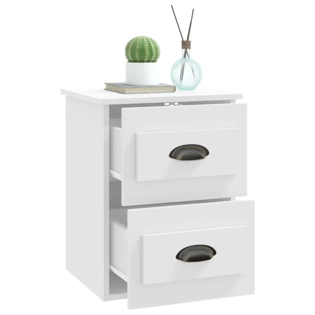 Wall-mounted Bedside Cabinet White 41.5x36x53cm Engineered Wood Floating Bedroom Storage with 2 Drawers