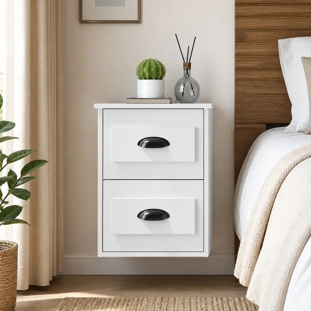 Wall-mounted Bedside Cabinet White 41.5x36x53cm Engineered Wood 2 Drawers