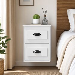 Elegant White Wall-Mounted Bedside Cabinet with 2 Drawers