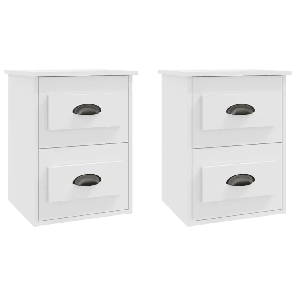 Wall-mounted Bedside Cabinet White 41.5x36x53cm Engineered Wood 2 Drawers