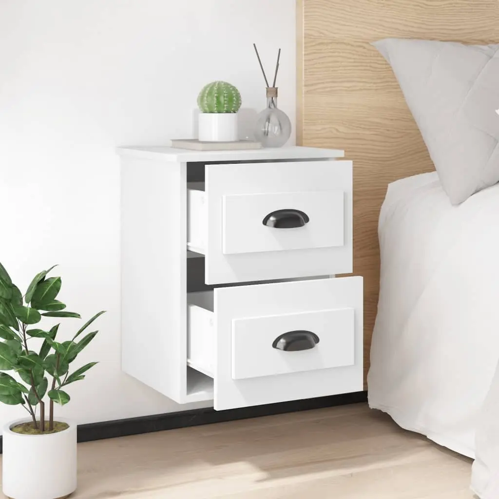 Wall-mounted Bedside Cabinet White 41.5x36x53cm Engineered Wood 2 Drawers